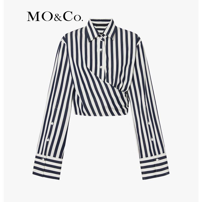 MO&Co. Women's Short Deconstructed Striped Cotton Shirt