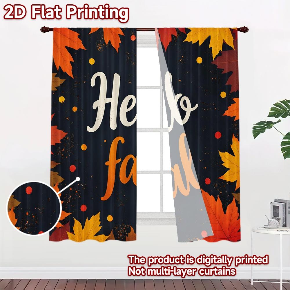 2D FLAT PRINTING 2pcs Curtains (Without Rod) Autumn Leaves Celebration Chic Minimalist Curtains Versatile Polyester Curtains