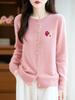 Women's Cherry Jacquard 100% Pure Wool Korean Round Neck Knit Cardigan Sweater Coat