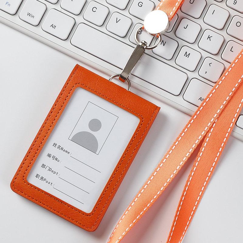 PU Leather Employee Id Case with Lanyard Fashion Leather Id Credit Card Holder Access Bus Card Case Badge Holder Card Sleeve