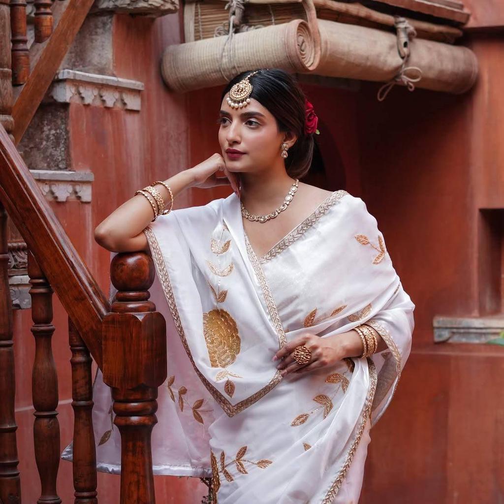 Premium  Georgette Fabrics with 3 Mm Sequence Embroidered Work and Golden Zari Thread Work