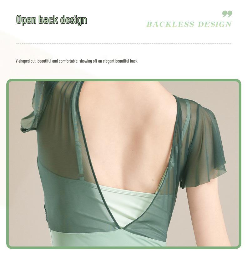 Summer Short-Sleeve Ballet Practice Dance Costume - Faux Two-Piece Jumpsuit for Body Shaping