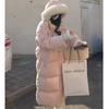 New Horn Buckle Winter Down Cotton Clothes Women's Medium and Long Thickened Large Fur Collar Hooded Thickened Jacket Black