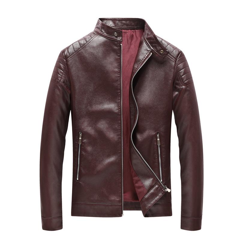 New Men's Pu Leather Jacket Men's Korean Style Trendy Stand Collar Men's Motorcycle Leather Jacket