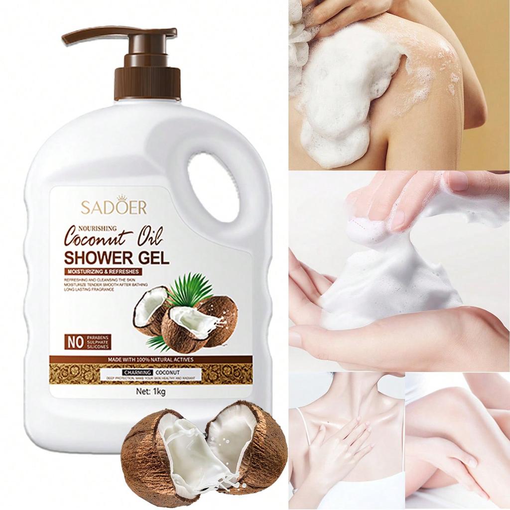 1PC 1000g Large Capacity Coconut Oil Shower Gel, Containing Nicotinamide, Hyaluronic Acid, Glycerin