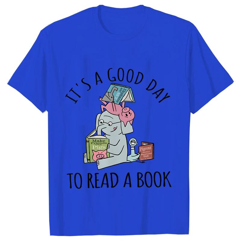 Its A Good Day To Read  T-shirts Women Book Lover Teacher Tshirts Elephant Cartoon Women's Clothing Vintage Women T-Shirts Tops