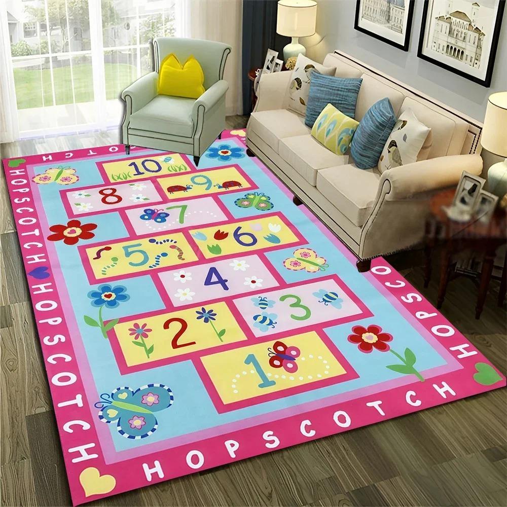 Hopscotch Child Digital Games Boy Girls Carpet Rug for Home Living Room Bedroom Sofa Doormat Decor,Non-slip Floor Mat