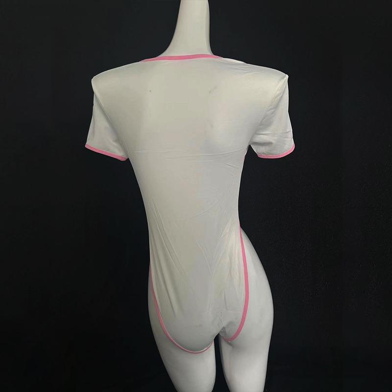 Sexy lingerie, sexy open gear, free of dead library water, chest-exposed color matching one-piece swimsuit, tight-fitting pure desire sex suit