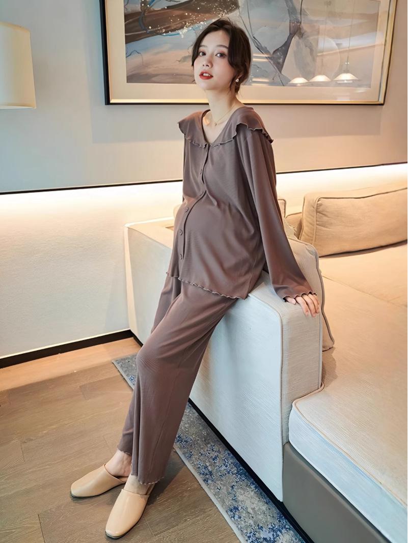 

Maternity Pajamas 2-Piece Set: Loose Plus Size Nursing Wear for Spring & Autumn M кофейный