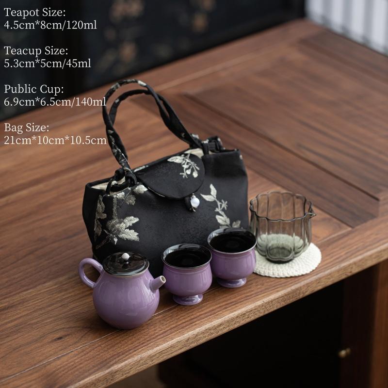 

Beautiful Purple Ceramic Travel Tea Set 1Pot 2Cups 1Bag Portable Kuaike Cup Office Outdoor Camping Tea Maker Tea Ceremony Four-piece Set