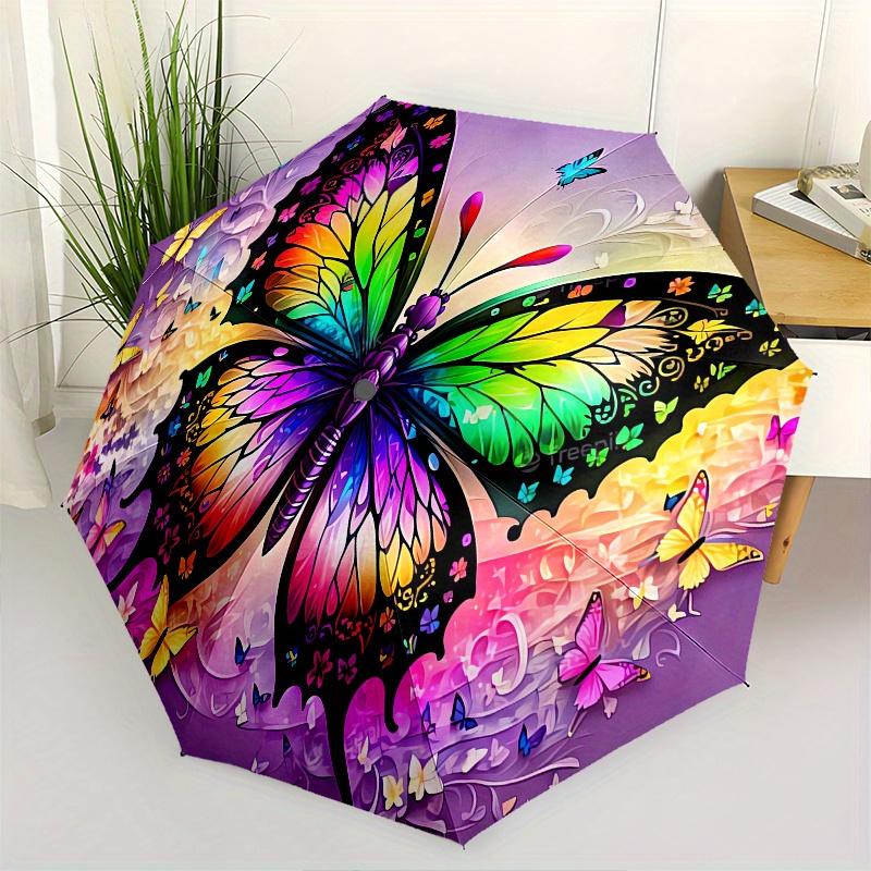 

Butterfly, Rainbow Theme 8 Bone Hand Automatic Folding Umbrella, Compact and Portable Design, A Perfect Gift for Birthday, Christmas or Busi