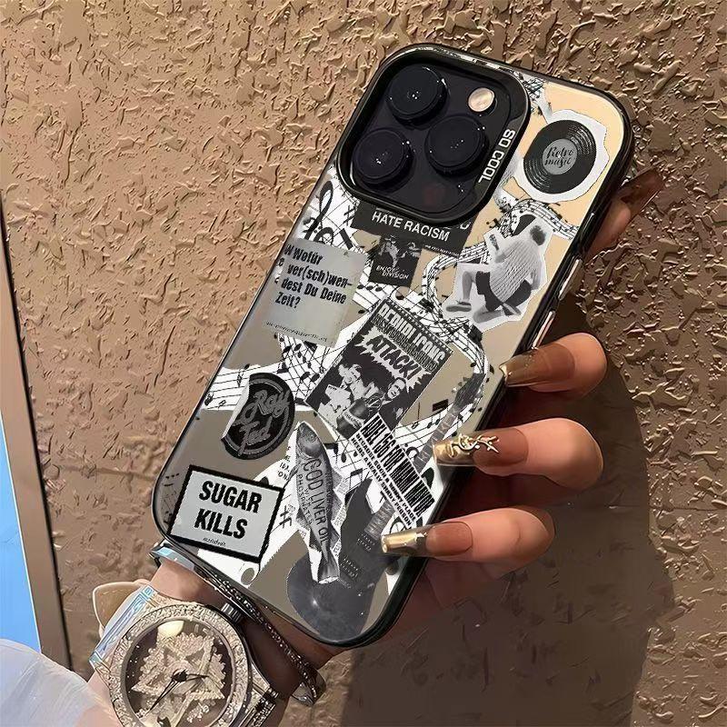 Vintage Rock Music Collage Pattern Design Protective Cover for iPhone 17 16 15 14 13 12 11 16E Series Pro Max Plus