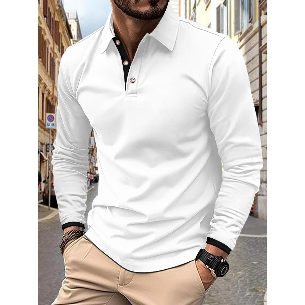 

Spring and Autumn Men s Sweatshirt New Colour Blocking Lapel Long-sleeved Casual Sports Big Size Polo Shirt S белый