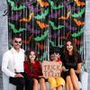 Holiday Party Backdrop Foil Fringe Curtain for Halloween, Orange Purple Black Background Spooky Decor Photo Booth Props, Pumpkin Ghost Bat Halloween