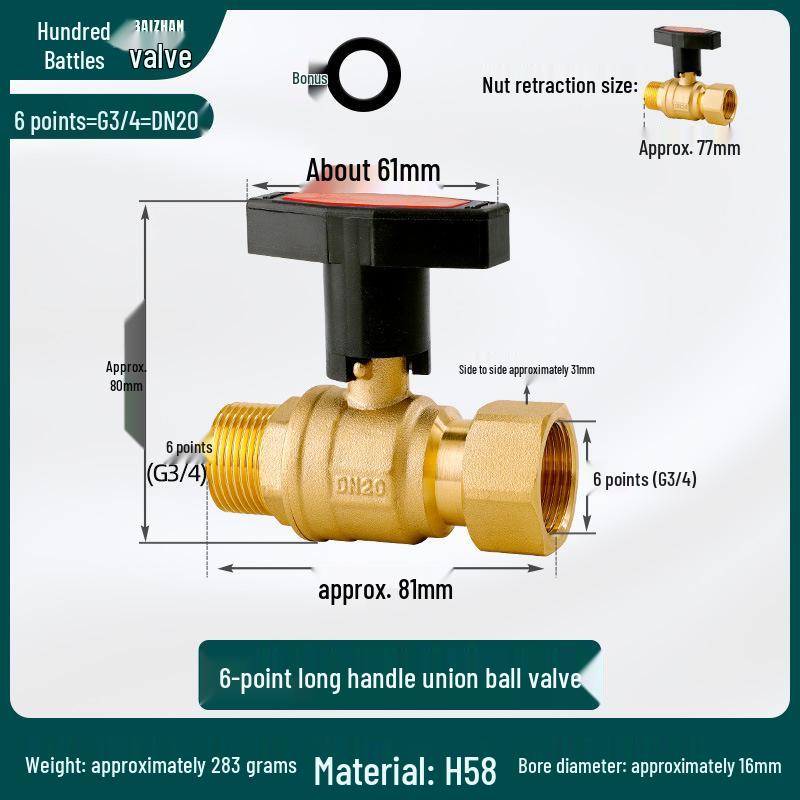 High-Flow Copper Ball Valve with Quick Connect for Fan Coil Units, Dual Thread Male and Female, 1-Inch and 3/4-Inch Options