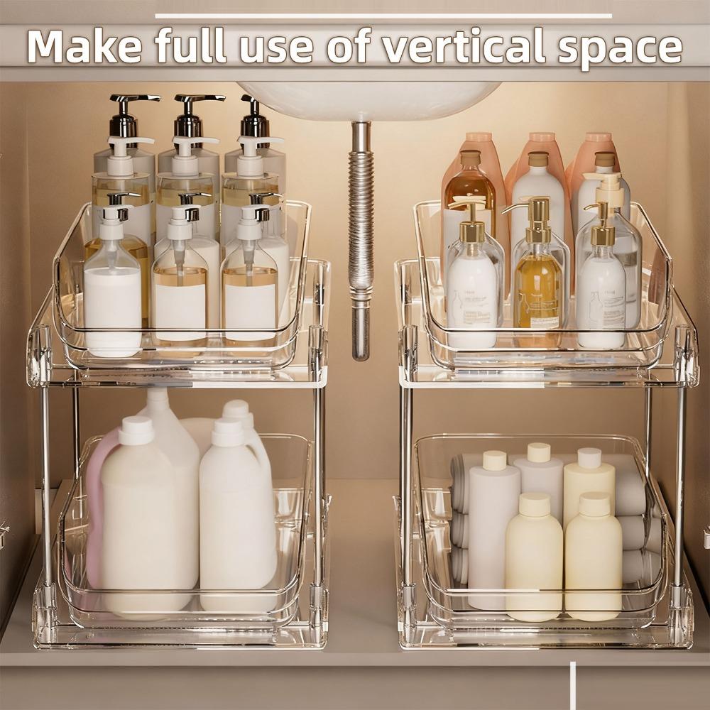 Transparent Under Sink Organizer 2 Tier CD Holder Stand Pull Out Storage Shelf Under Sink Area