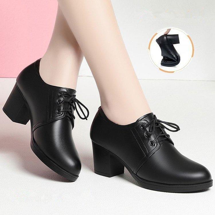 

Грубые однотонные туфли на каблуке новая весна мягкая подошва средний каблук британский стиль 35 чёрный