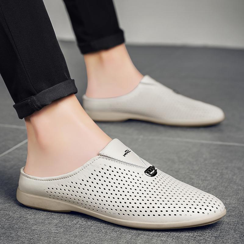 Men's Leather Slippers Hollow Sandals Casual Shoes
