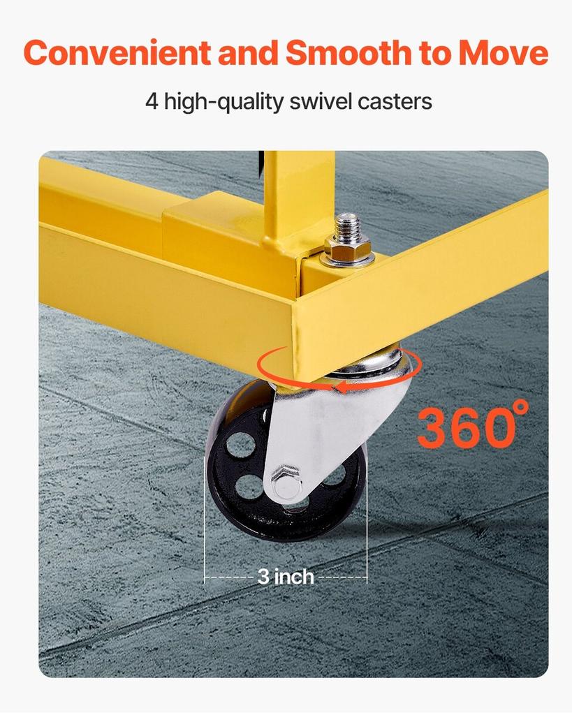Engine Stand 750LBS/340KG Adjustable Motor Hoist Dolly Steel with 4-Caster