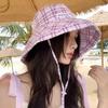 Plaid Bucket Hat Women's Summer Outdoor Sun Hat Sun Protection UV Protection Hat Showing Washbasin Hat