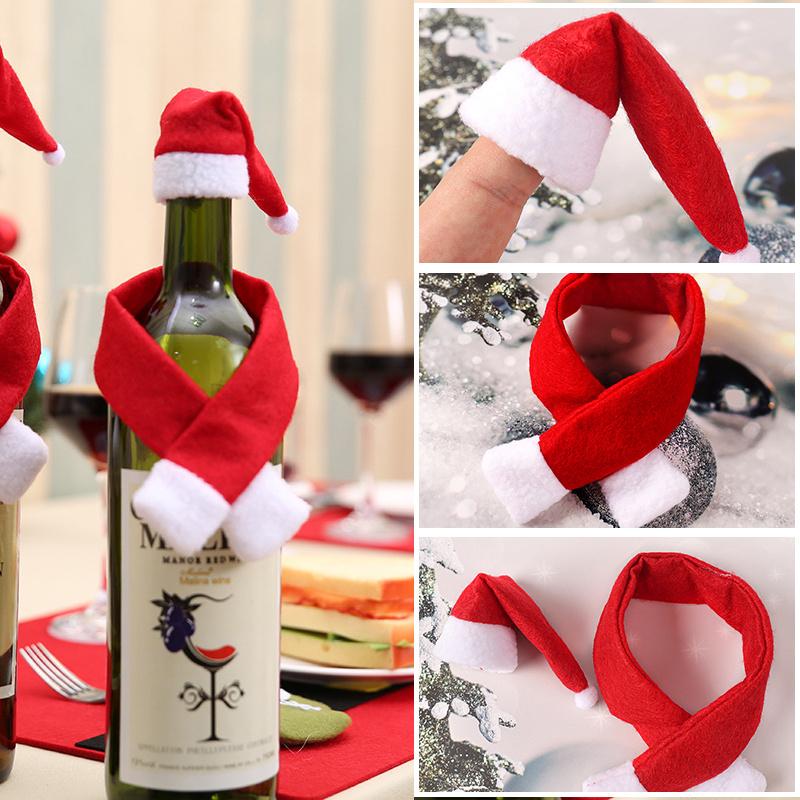 1set Wine Bottle Covers Scarf Hat  Christmas Wine Bottle Decoration New Year Gift  Kitchen Tableware Decoration Accessories