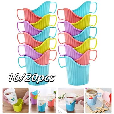 10/20pcs Disposable Paper Cup Holder Set Reusable Holder Anti-Scalding Cups Color Random Multipurpose Office Household Sleeve