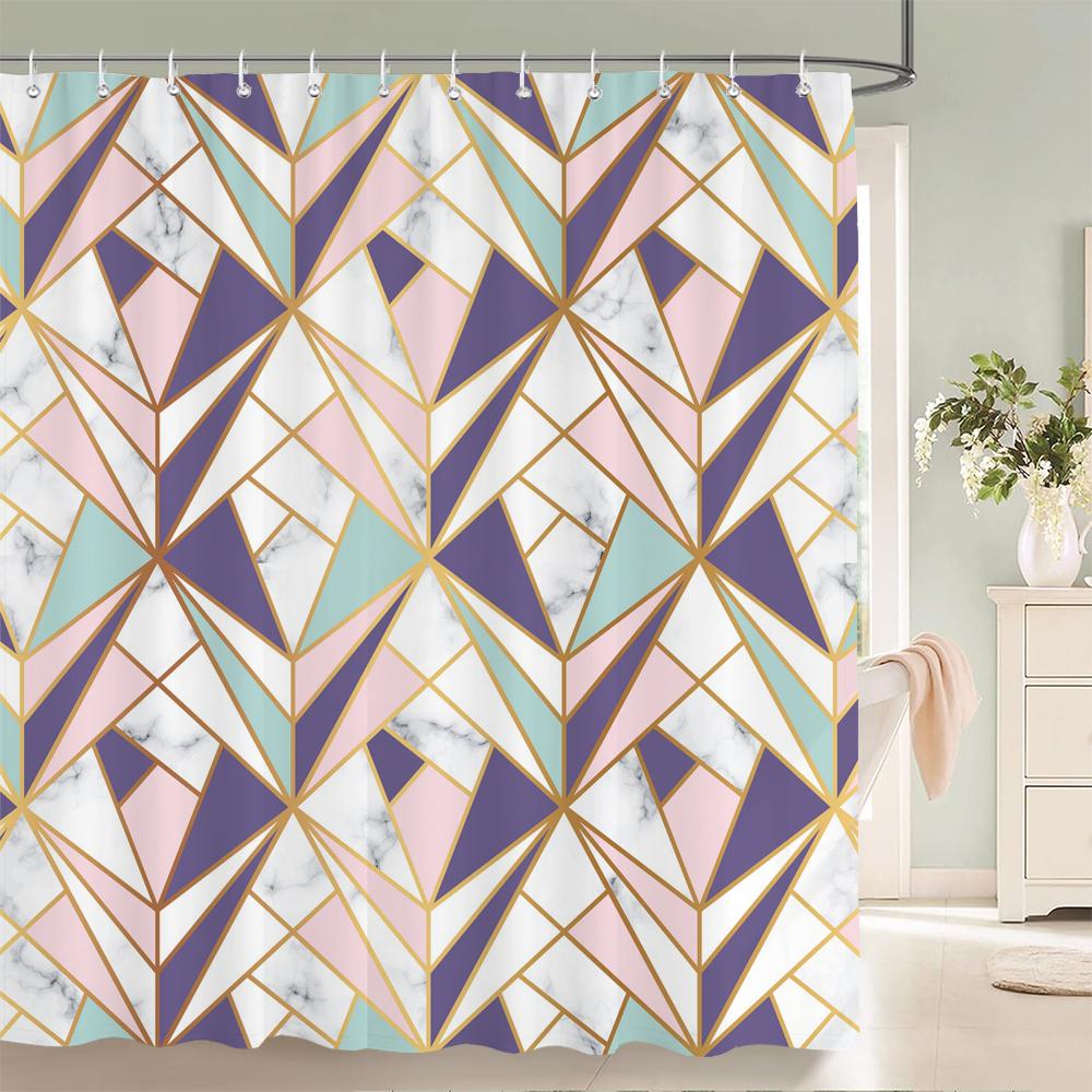 3D Colorful Simple Geometric Printing Shower Curtains Bathroom Curtain Waterproof Polyester Home Decoration Curtain With Hooks