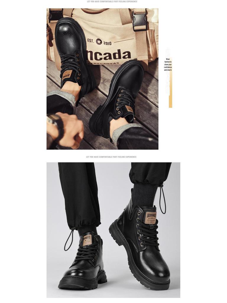 Men's Trendy Retro Martin Boots: Breathable, Non-Slip, Height-Enhancing, Shock-Absorbing, Comfortable, Wear-Resistant, All-Match.