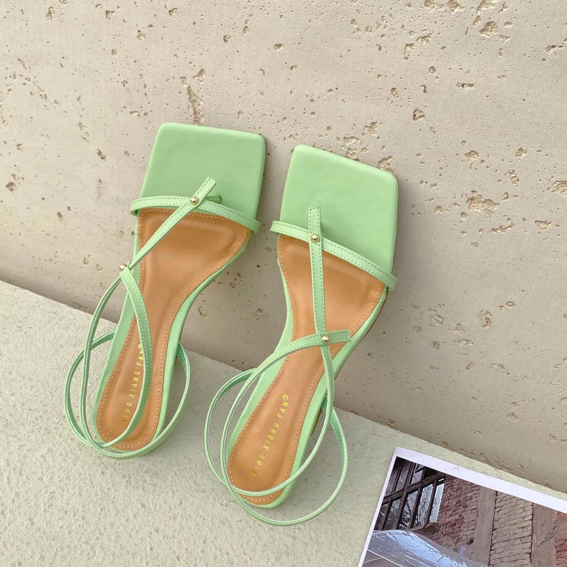 

Новые брендовые сандалии-гладиаторы на тонком высоком каблуке, туфли-лодочки с узким ремешком и квадратной головкой, с застежкой-липучкойkf65 36 зелёный
