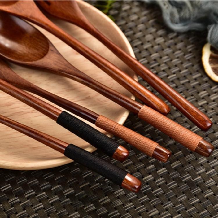 Simple Wooden Spoon Fork Set Long Handle Design For Deep Container Natural Finish Kitchenwares Durable Cooking Utensils