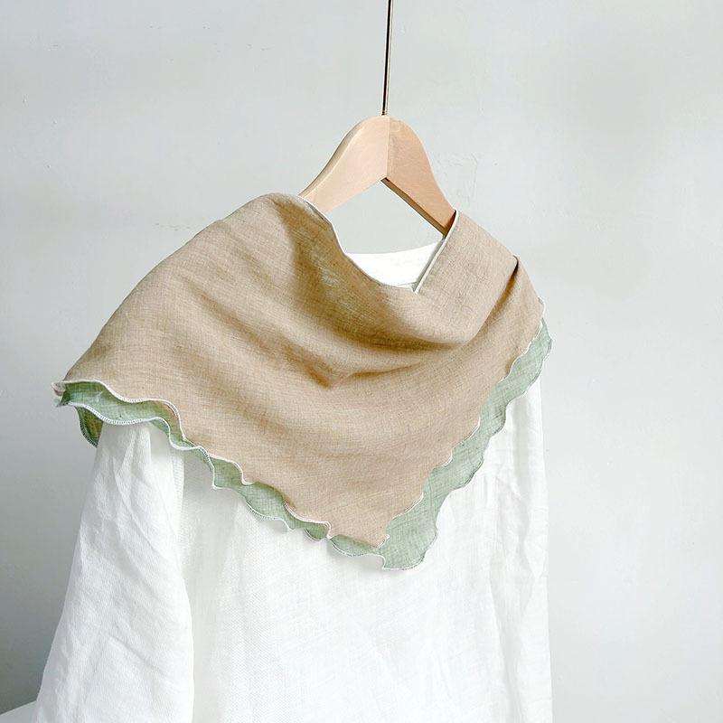 Double Layer Triangle Scarf Women Cotton Linen Scarves Solid Color Scarf Small Shawl Korean Version Shawl  All-match Decorative
