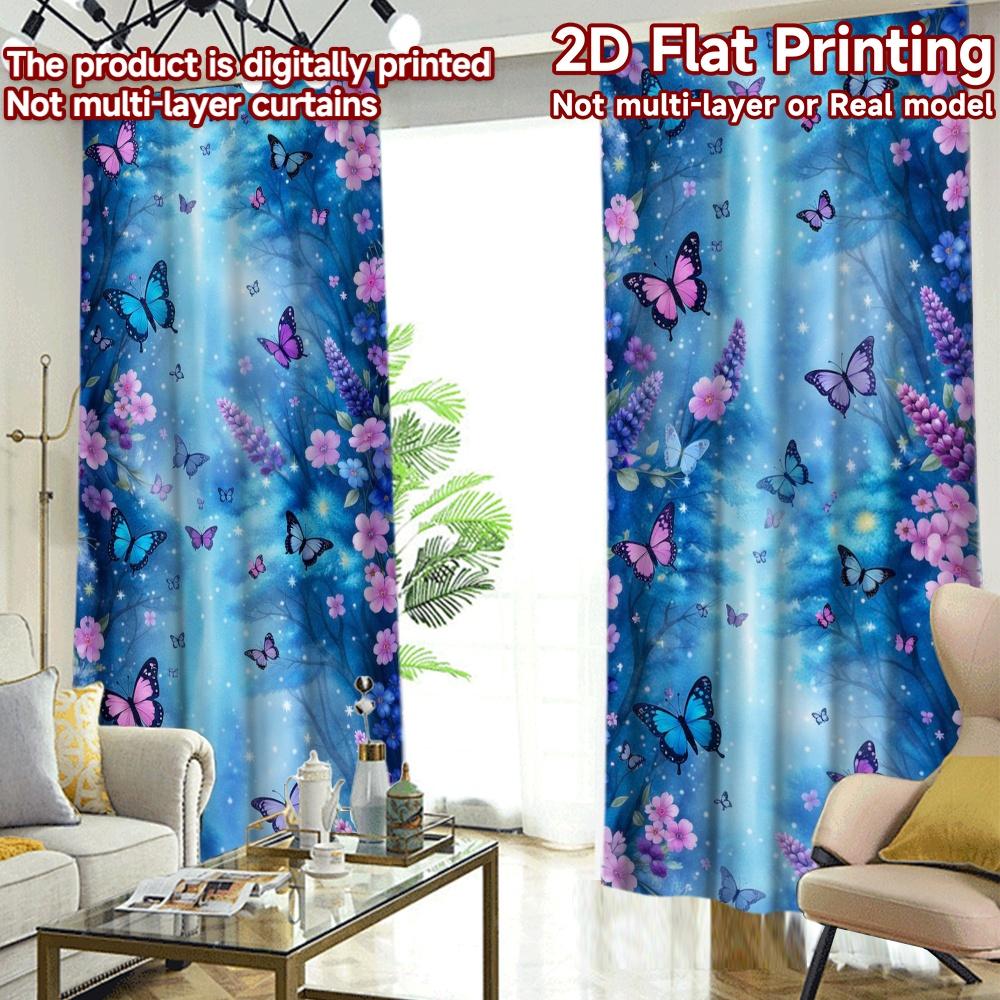 2D FLAT PRINTING 2pcs Curtains (Without Rod) Butterfly Floral Fantasy Modern Pattern Curtains Versatile Durable Polyester
