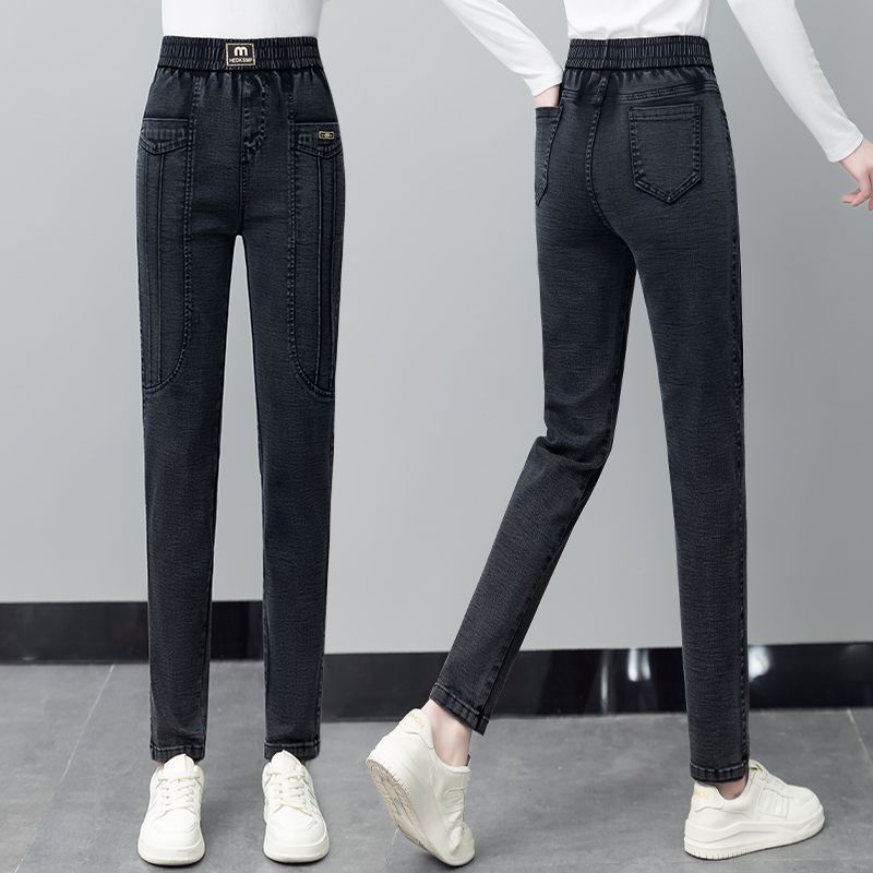 Summer Women's Jeans Stretch High Waisted Slim Fit Casual Cropped Pants Haren Pants Middle-aged Mom