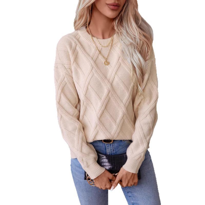 Women S Loose Crew Neck Pullover Knit Sweater With Diamond Pattern
