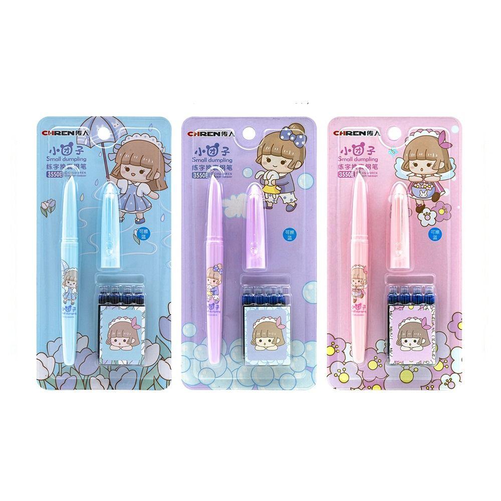 

(1 ручка, 4 мешочка с чернилами, 1 колпачок от ручки) Стираемая авторучка 0,38 мм с чернилами, ручка для письма, набор перьевых ручек для офиса D(random 1pc)