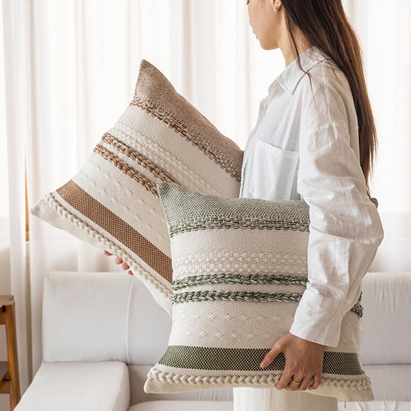 Knitted Striped Woven Pillow Cover Textured Square Cushion Cover Boho Bedroom Pillowcase No Filler Sofa Home Decoration