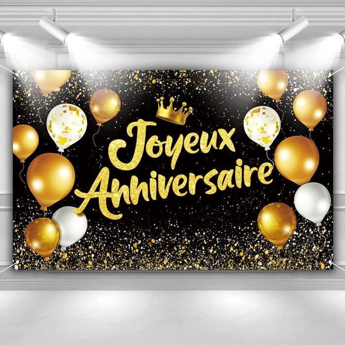 Décor de Photo Joyeux Anniversaire Banderole 1.1 x 1.8m Toile de Fond Grand Tissu de Photographie Bannière Or Noir pour Fête A[282]