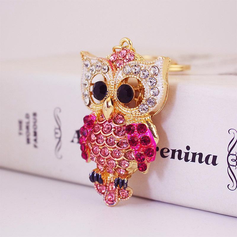 Colorful Rhinestone Owl Keychain Pendant for Women's Bags