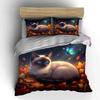 Blue-eyed Cat with Butterfly and Autumn Leaves Print Bedding Set 1 Duvet Cover 2 Pillowcases for Adult and Children Luxury Gift