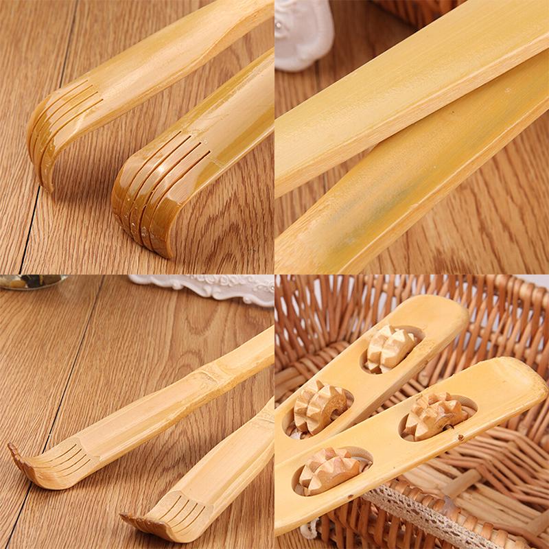 18" Handy Bamboo Massager Back Scratcher Wooden Body Stick Roller Itch Relaxer