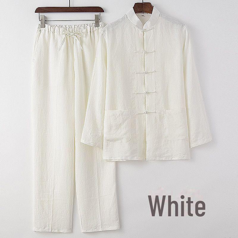 Young Men's Chinese Style Linen Tang Suit: Summer, Long-Sleeved Shirt
