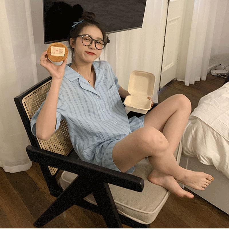 GMXIA High-quality Cotton-like Cute Cardigan Short-sleeved Student Pajamas for Women, Sweet Summer Style for Women's Home Wear