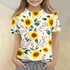 Girls Floral Print Short Sleeve T Shirt Casual Loose Fit Crew Neck Top Lightweight Comfortable Summer Tee for Kids