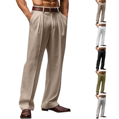Herren Leinen Atmungsaktiv Locker Geschnitten Gerade Hosen, Outdoor Freizeit Hosen