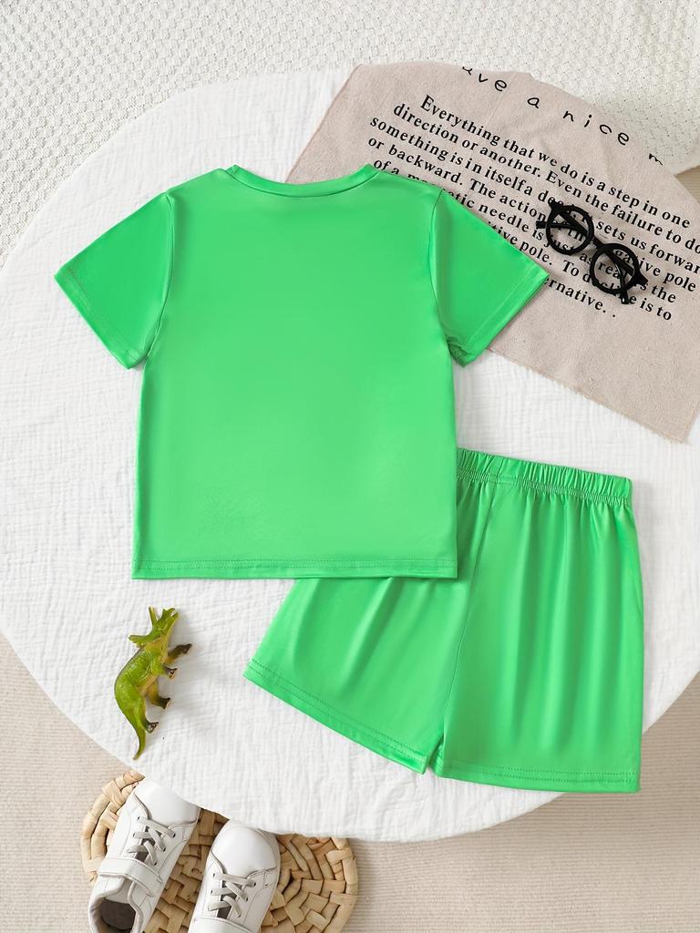 2025 Dziecięcy Zestaw Sportowy 3D z Nadrukiem Dinozaurów, Krótki Rękaw