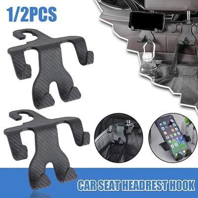 Car Seat Headrest Hook Carbon Fiber Mobile Phone Holder Vehicle Organizer Storage Holders Handb K0Q0