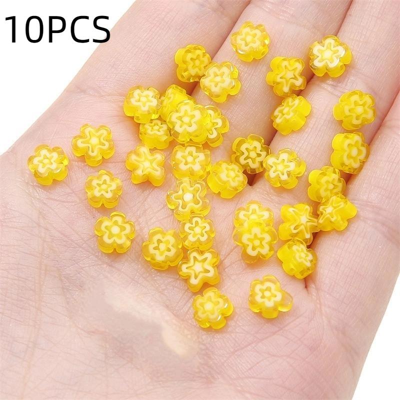 

10Pcs Glass Thousand Flowers Flat Plum Blossom Beads Scattered Beads Separated Beads Handmade Diy Bracelet Necklace Jewelry Acce as the picture