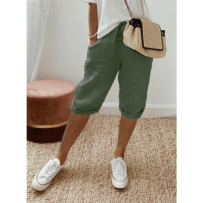 Women's Cotton-Linen Pocket Elastic Casual Pants