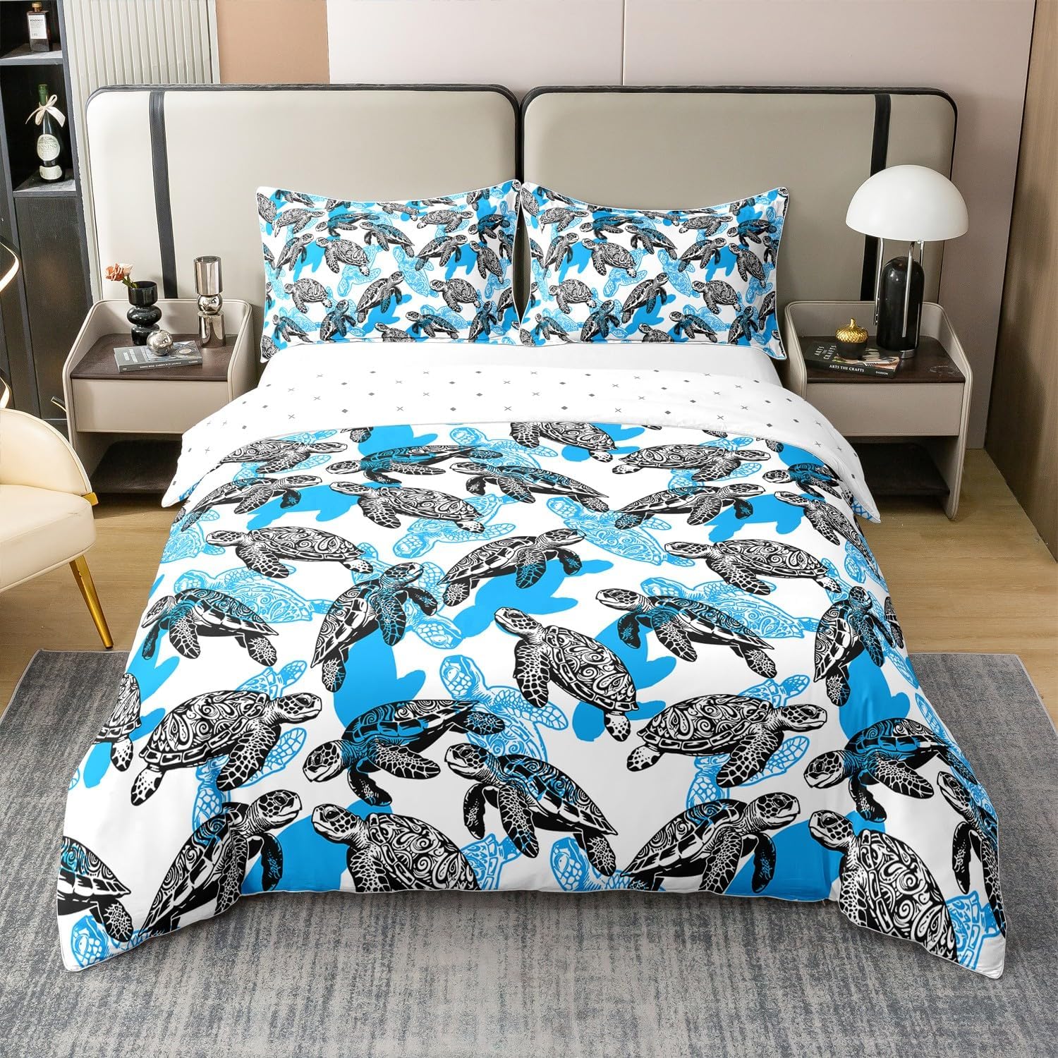 

Cartoon Sea Creatures Duvet Cover Queen King Size Bubble Doodle Ocean Theme Bedding Set For Kids Boys Girls Teens Quilt Cover EU Single(135*200cm)3pcs