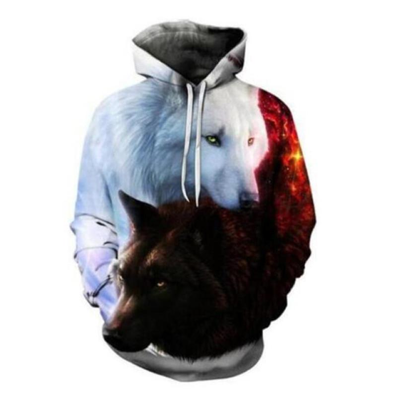 Oversized Ferocious Animal Wolf Hooded Mens Sweatshirts 3D Printing Ice Series Pullover Long Sleeve Hoodies Streetwear Tops